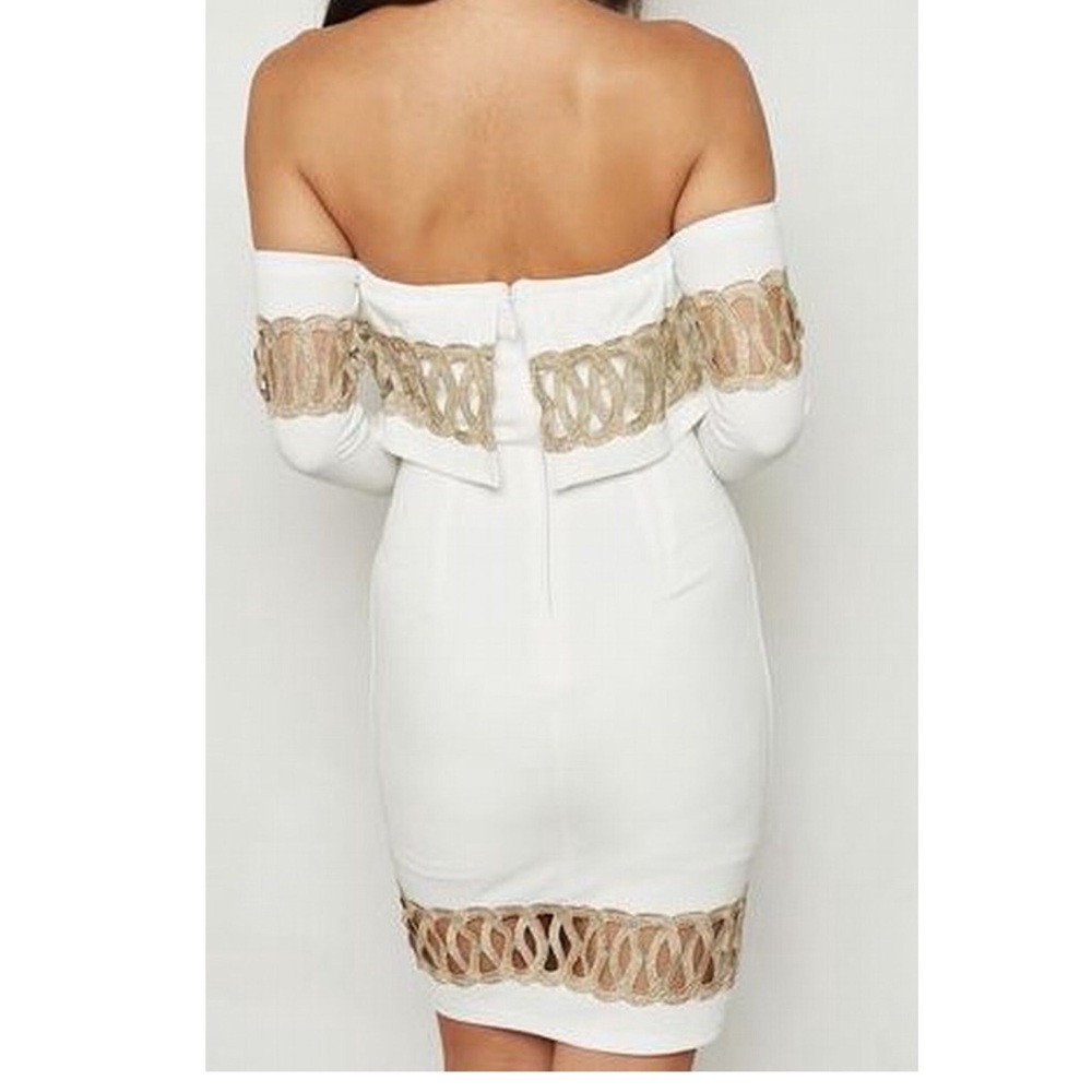 Soieblu Ivory Gold, Strapless Shimmer Sheath Dress